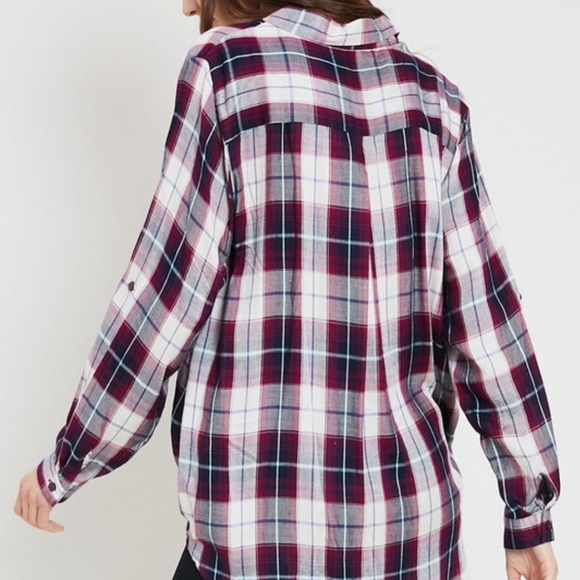 Front Twist Purple Plaid Button Down Hi-Lo Blouse - Picture 4 of 5